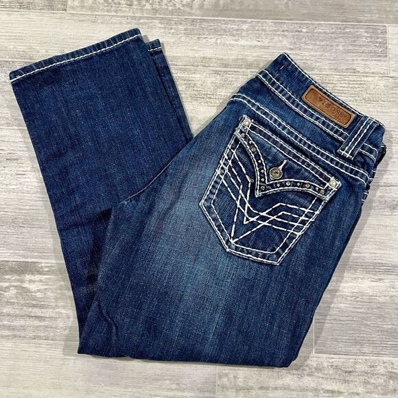 Vigoss Jeans Women's 30 (32X23) Capri Low Rise Flap‎ Pocket Blue Denim Bling - Picture 1 of 11